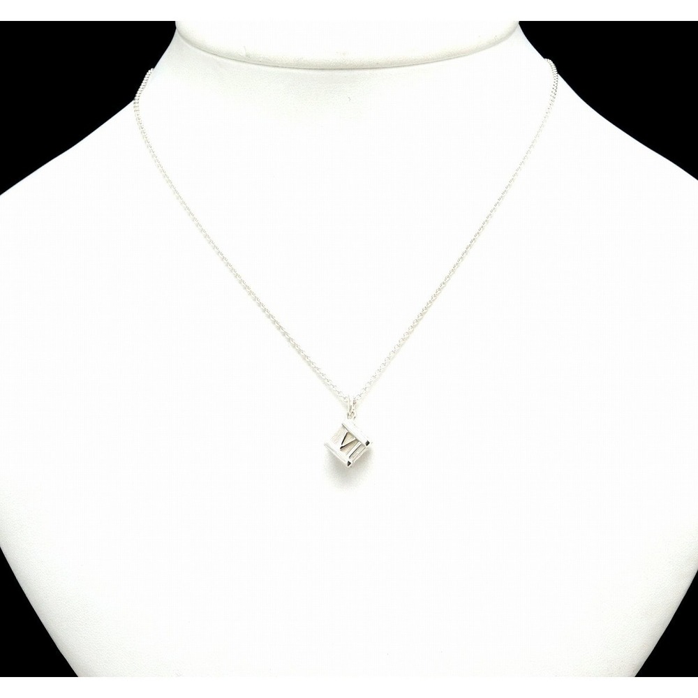 TIFFANY Co Atlas Cube Necklace Pendant Silver